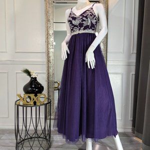 Purple Silver Formal Evening Prom Dress Gown